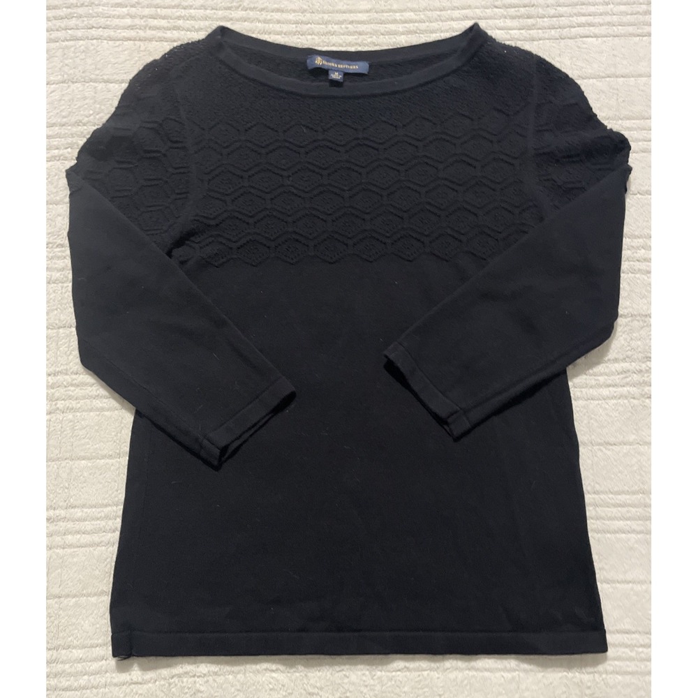 Brooks Brothers Sweater Womens Medium‎ Black Knit Top Crocheted Long Sleeve
